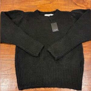 NWT Joe's Jeans Women's Puff Sleeve Knit Black Crewneck Sweater Size Medium